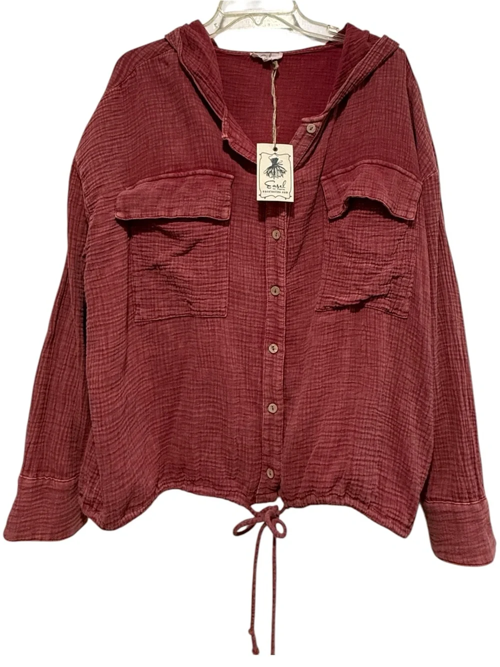 NWT Easel Button Down Cotton Gauze HOODIE JACKET